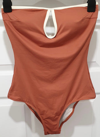 STELLA MCCARTNEY Nude Neoprene & Mesh Racer Rear Swimsuit Costume S NEW!