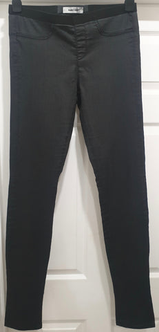 HELMUT LANG Black Wool Blend & Leather Panel Lined Short Mini Skirt 8 UK12