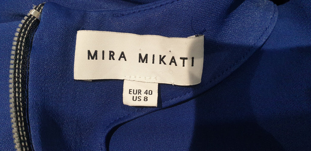 MIRA MIKATI Royal Blue Rainbow Rib Hemline Short Cap Sleeve Blouse Top UK12