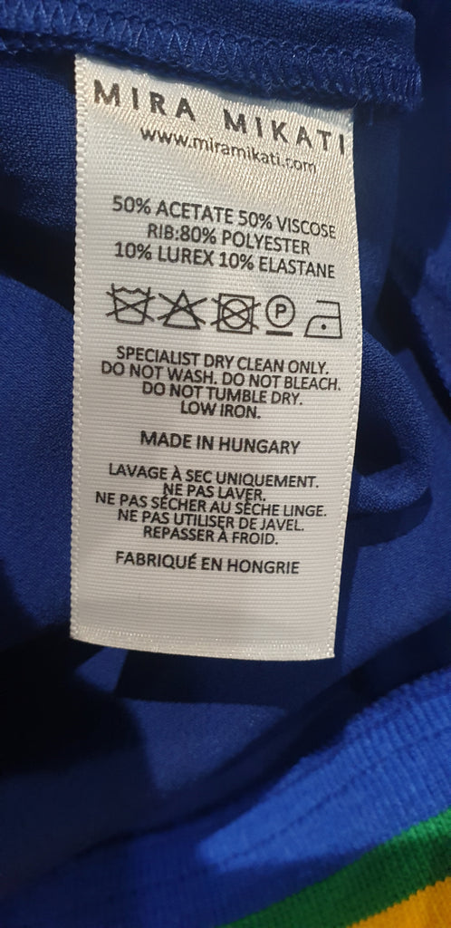 MIRA MIKATI Royal Blue Rainbow Rib Hemline Short Cap Sleeve Blouse Top UK12