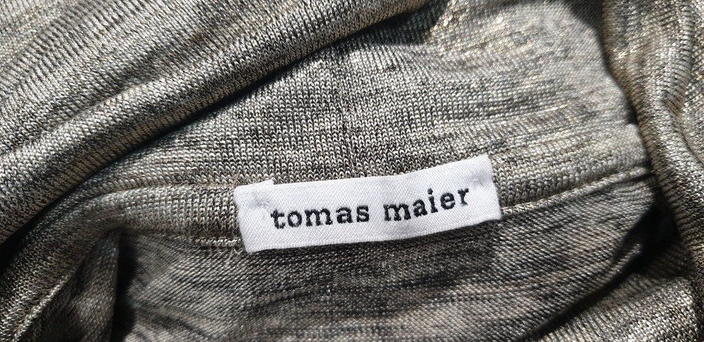 TOMAS MAIER Gold & Green Metallic Polo Neck Long Sleeve Jumper Sweater UK10