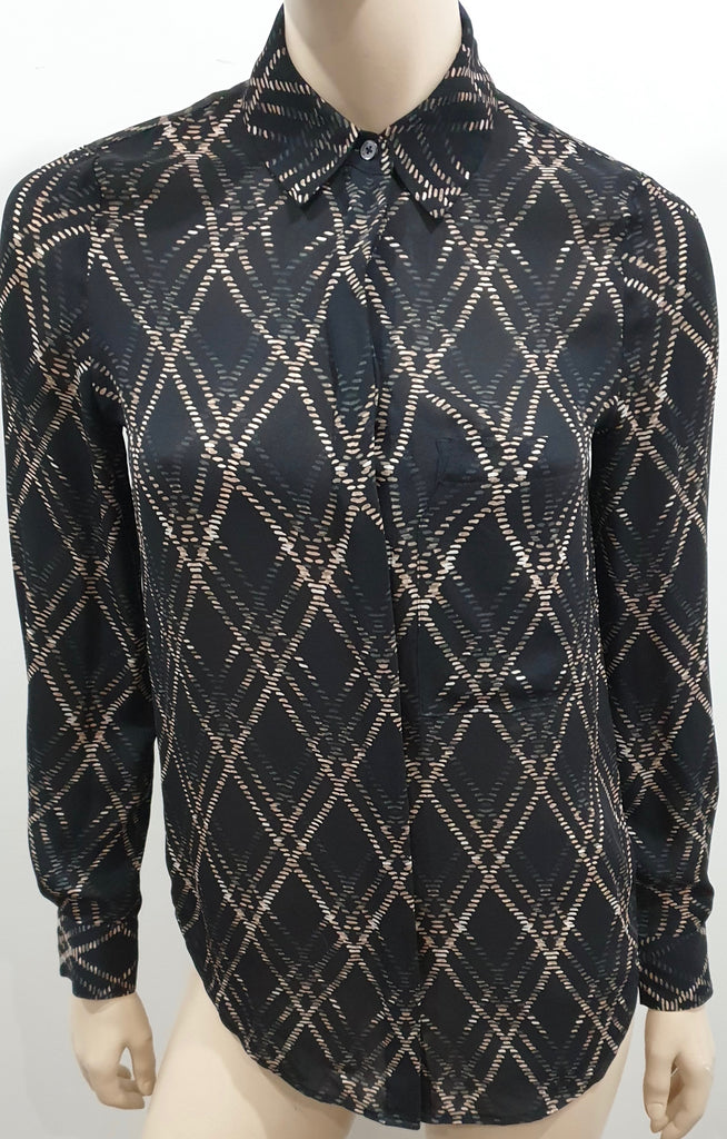 HAUTE HIPPIE Multi-Colour Silk Criss-Cross Pattern Long Sleeve Blouse Shirt Top