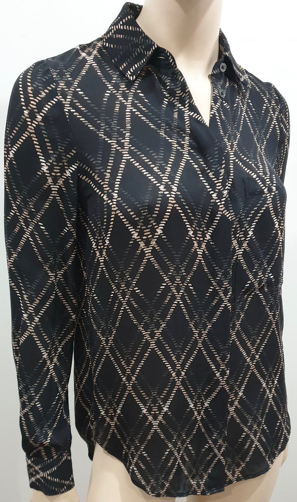 HAUTE HIPPIE Multi-Colour Silk Criss-Cross Pattern Long Sleeve Blouse Shirt Top