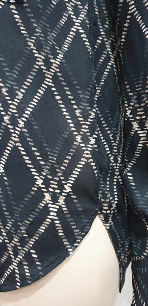 HAUTE HIPPIE Multi-Colour Silk Criss-Cross Pattern Long Sleeve Blouse Shirt Top