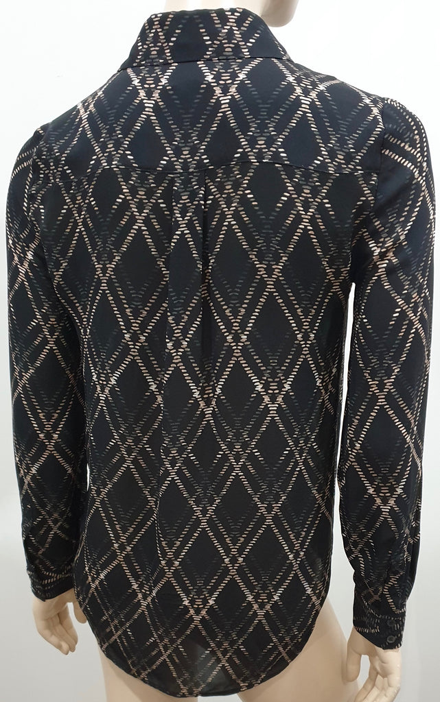 HAUTE HIPPIE Multi-Colour Silk Criss-Cross Pattern Long Sleeve Blouse Shirt Top