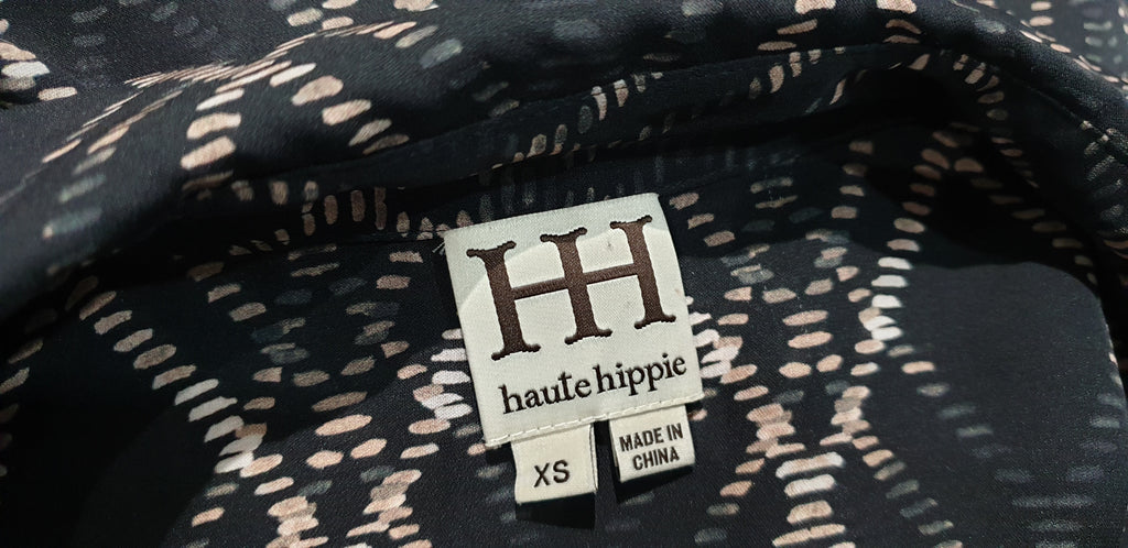 HAUTE HIPPIE Multi-Colour Silk Criss-Cross Pattern Long Sleeve Blouse Shirt Top