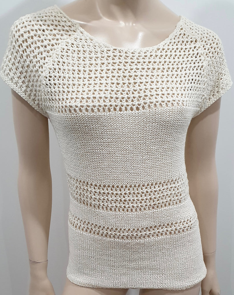 KRISTIANA TI Cream Cotton Blend Open Tie Back Knitwear Jumper Sweater Top UK10