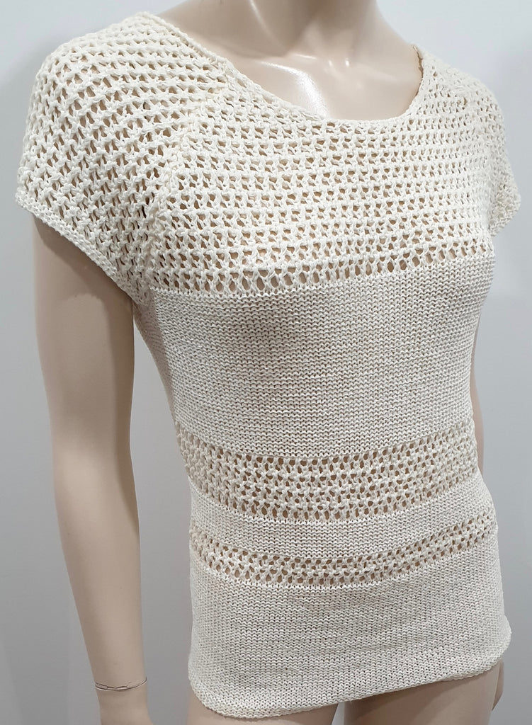 KRISTIANA TI Cream Cotton Blend Open Tie Back Knitwear Jumper Sweater Top UK10