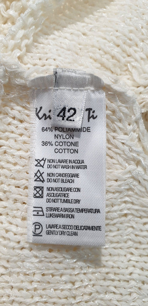 KRISTIANA TI Cream Cotton Blend Open Tie Back Knitwear Jumper Sweater Top UK10