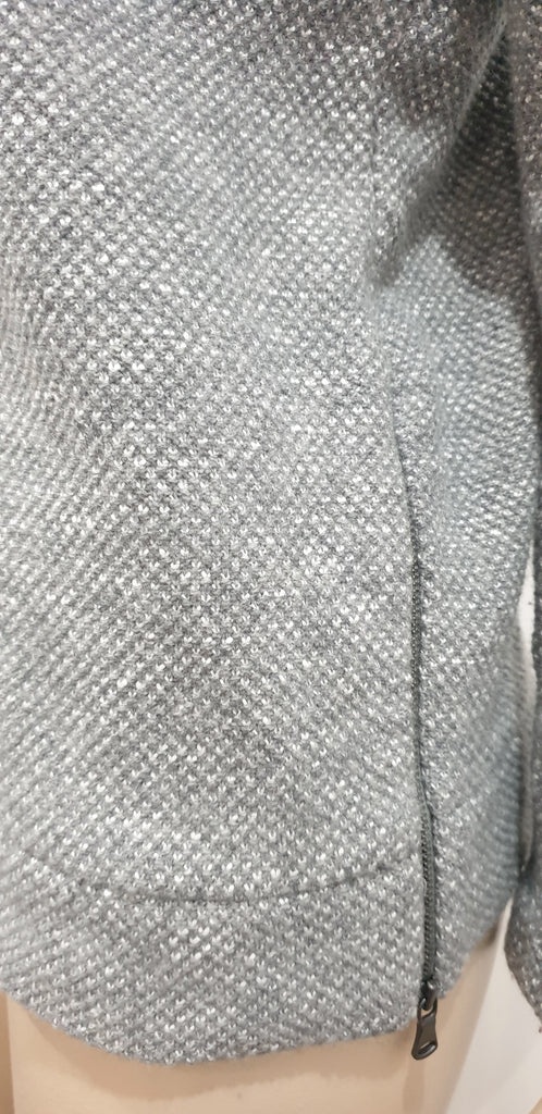AMINA RUBINACCI Grey Wool Blend Textured Zip Hemline Jumper Sweater Top I42 UK10
