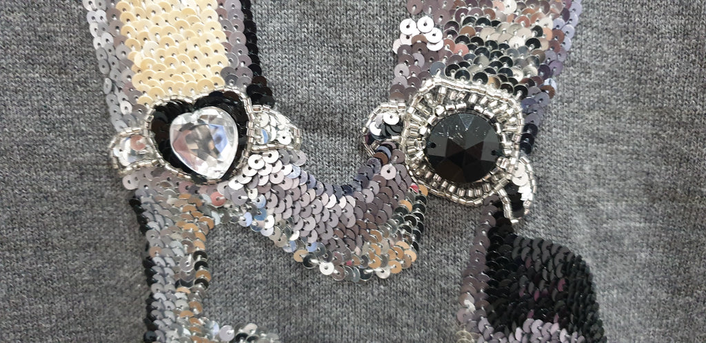 MARKUS LUPFER Grey Scoop Neck Sequin & Jewelled Knitwear Jumper Sweater Top S
