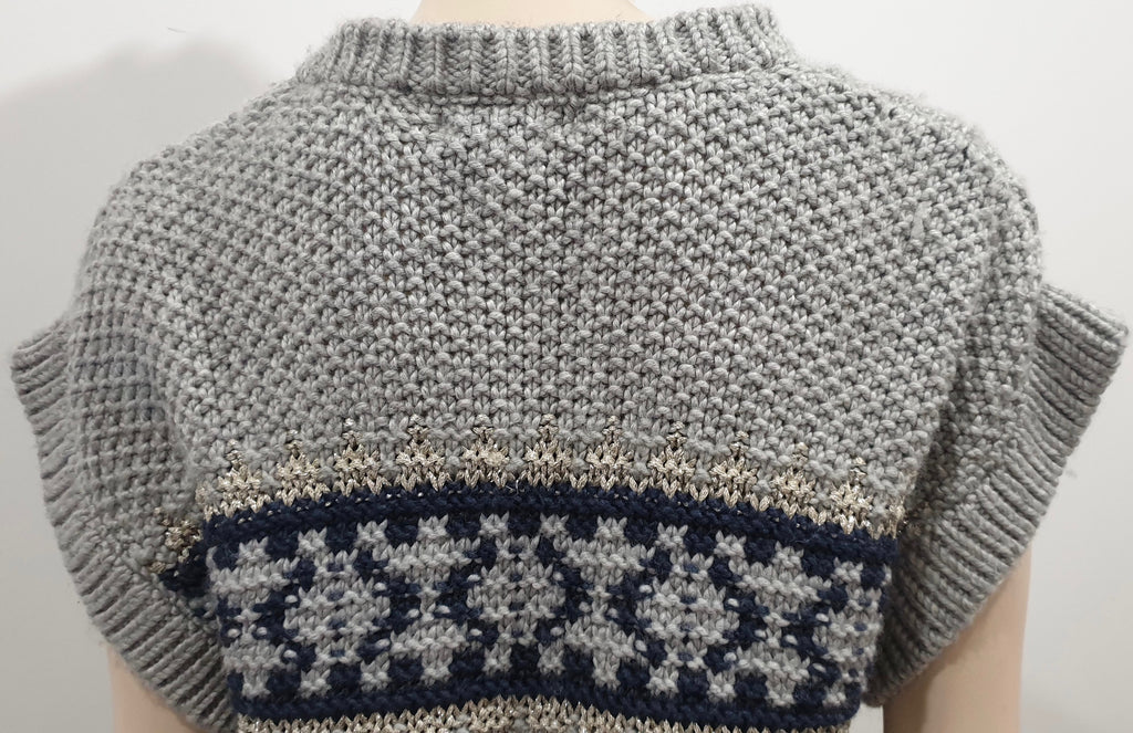 PAUL & JOE Grey Silver Black Wool Blend Pom Pom Fasten Chunky Knitwear Cardigan