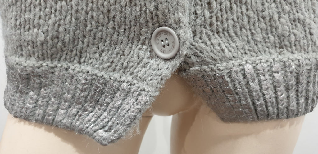 TWIN SET SIMON BARBIERI Grey Chunky Knit Silver Metallic Heart Cardigan 12 BNWT
