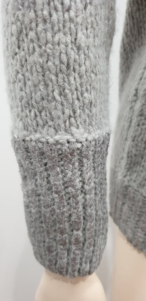 TWIN SET SIMON BARBIERI Grey Chunky Knit Silver Metallic Heart Cardigan 12 BNWT