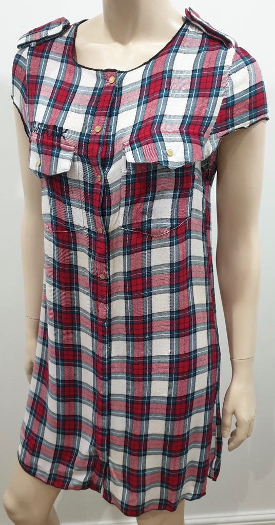 ZADIG & VOLTAIRE Red White Grey RILLA GRUNGE Check Plaid Mini Shirt Dress XS