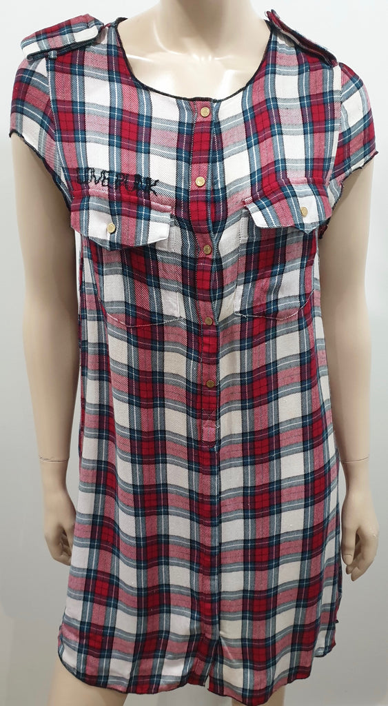 ZADIG & VOLTAIRE Red White Grey RILLA GRUNGE Check Plaid Mini Shirt Dress XS