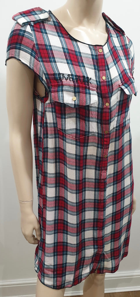 ZADIG & VOLTAIRE Red White Grey RILLA GRUNGE Check Plaid Mini Shirt Dress XS