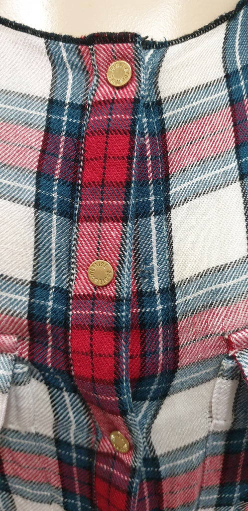 ZADIG & VOLTAIRE Red White Grey RILLA GRUNGE Check Plaid Mini Shirt Dress XS