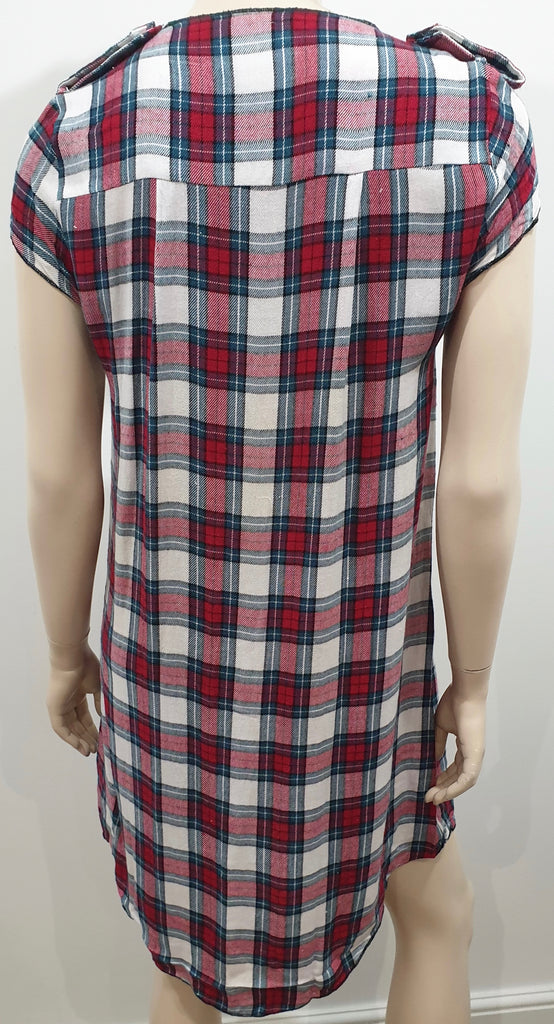 ZADIG & VOLTAIRE Red White Grey RILLA GRUNGE Check Plaid Mini Shirt Dress XS