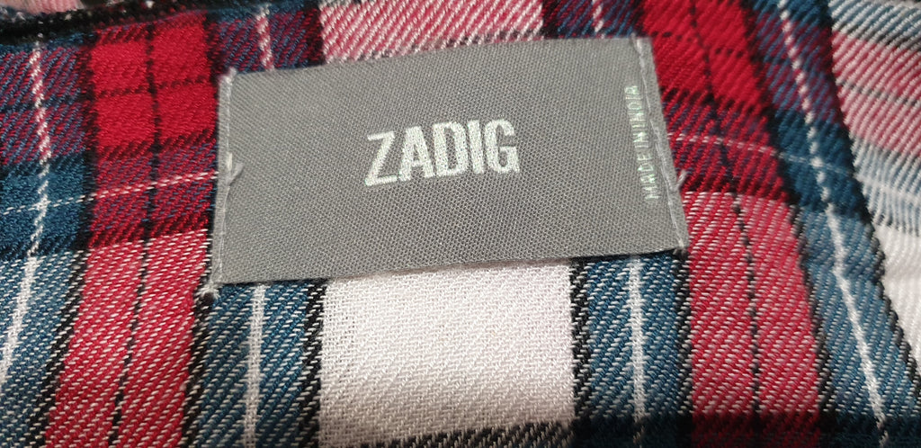 ZADIG & VOLTAIRE Red White Grey RILLA GRUNGE Check Plaid Mini Shirt Dress XS