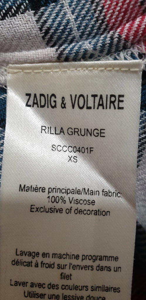 ZADIG & VOLTAIRE Red White Grey RILLA GRUNGE Check Plaid Mini Shirt Dress XS