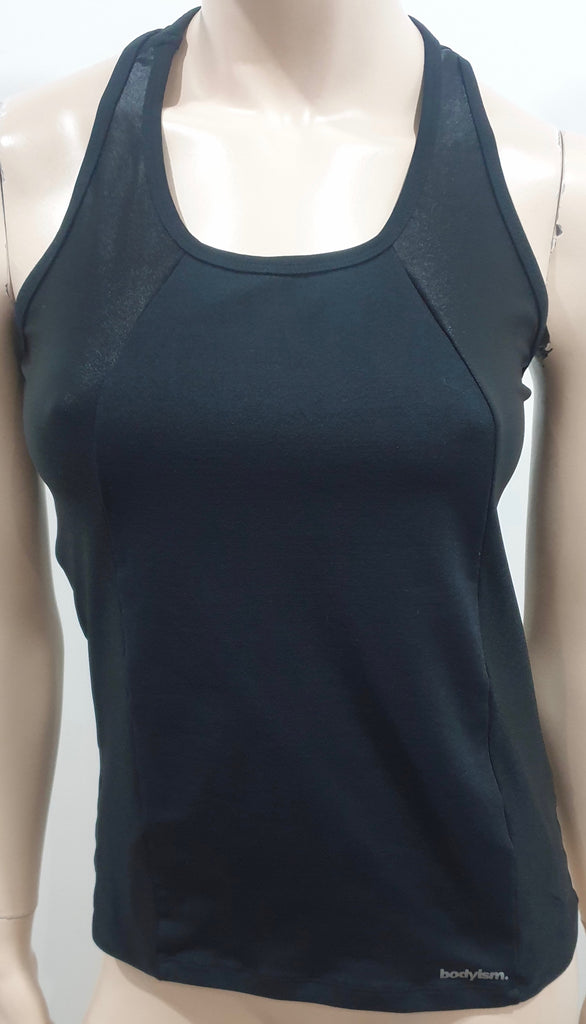 BODYISM Black Sheen Panel Round Neck Sleeveless Activewear Gym Yoga Vest Top M