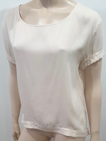ANNE FONTAINE Cream Cotton Stretch Scoop Neck Embroidered Short Sleeve Top FR38
