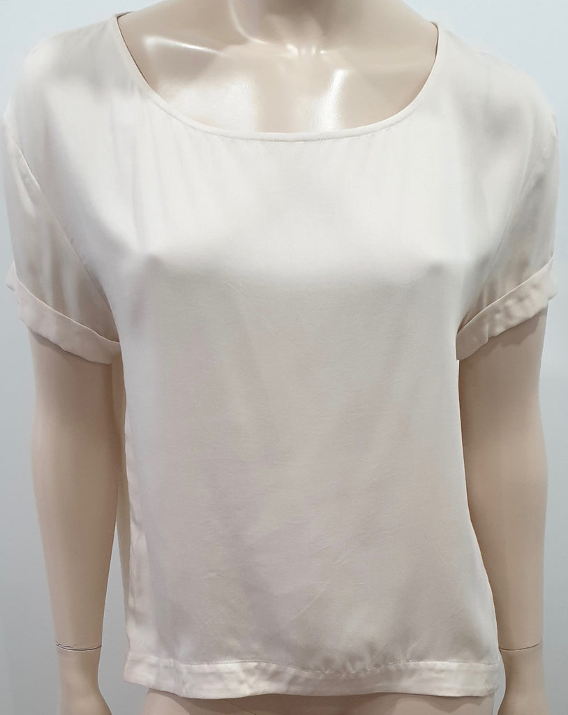 AMERICAN VINTAGE Cream Round Neck Short Sleeve Overturned Cuff Blouse Top S