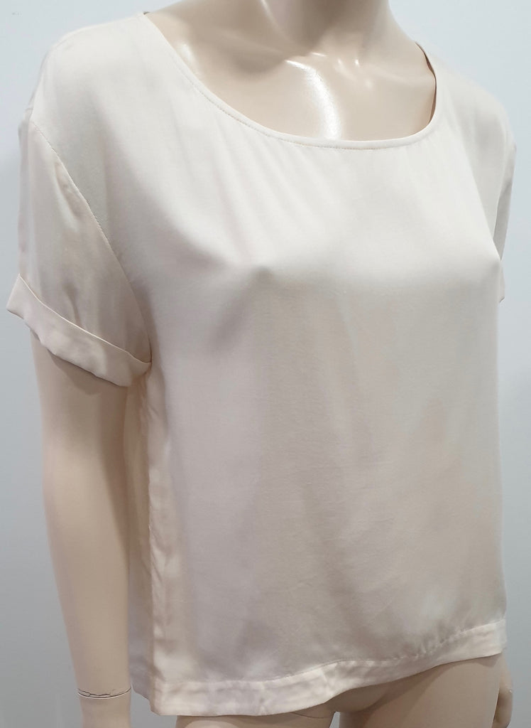 AMERICAN VINTAGE Cream Round Neck Short Sleeve Overturned Cuff Blouse Top S