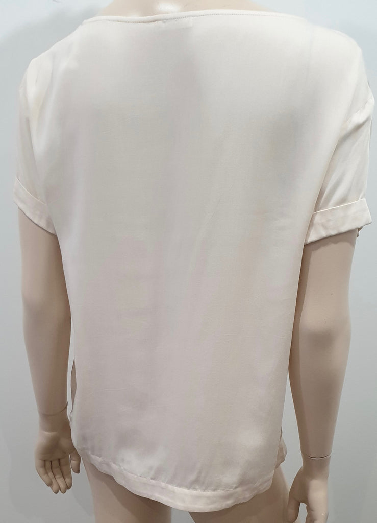AMERICAN VINTAGE Cream Round Neck Short Sleeve Overturned Cuff Blouse Top S