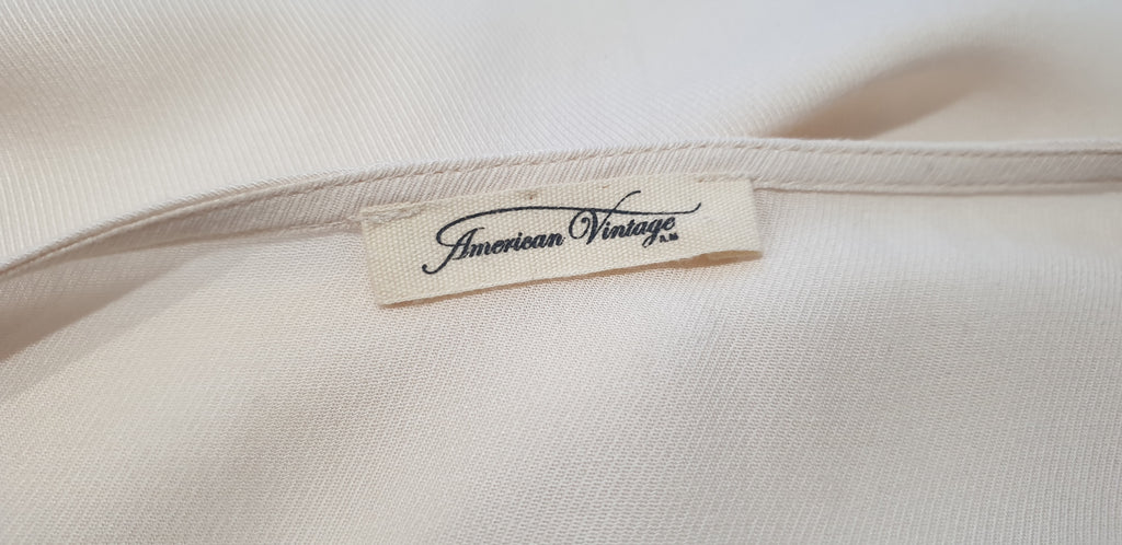 AMERICAN VINTAGE Cream Round Neck Short Sleeve Overturned Cuff Blouse Top S
