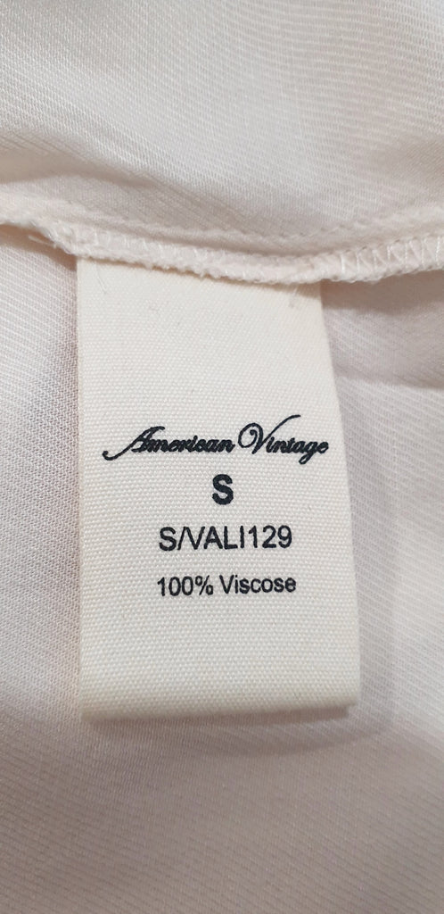 AMERICAN VINTAGE Cream Round Neck Short Sleeve Overturned Cuff Blouse Top S