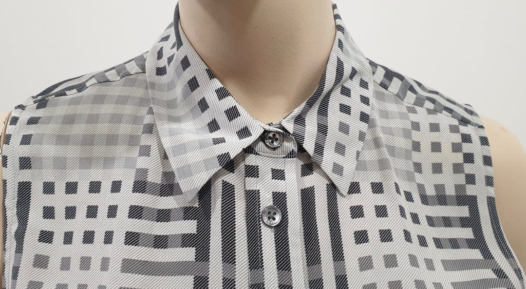 EQUIPMENT FEMME Grey Silk Checked Collared Sleeveless Blouse Shirt Top S