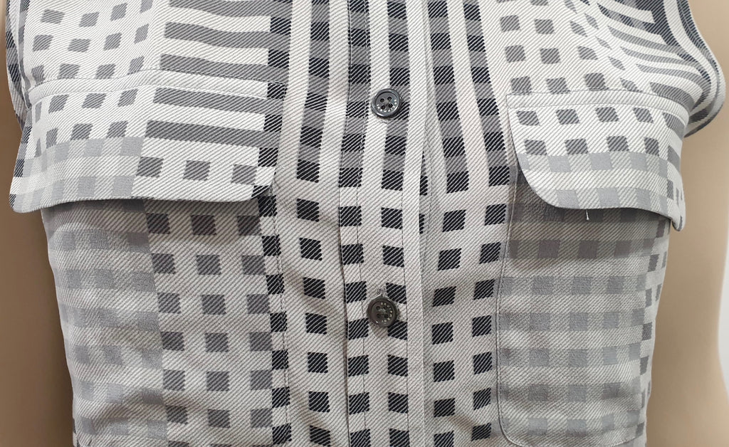 EQUIPMENT FEMME Grey Silk Checked Collared Sleeveless Blouse Shirt Top S