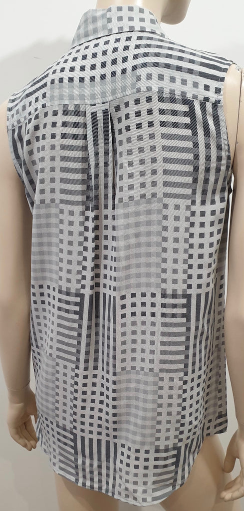 EQUIPMENT FEMME Grey Silk Checked Collared Sleeveless Blouse Shirt Top S