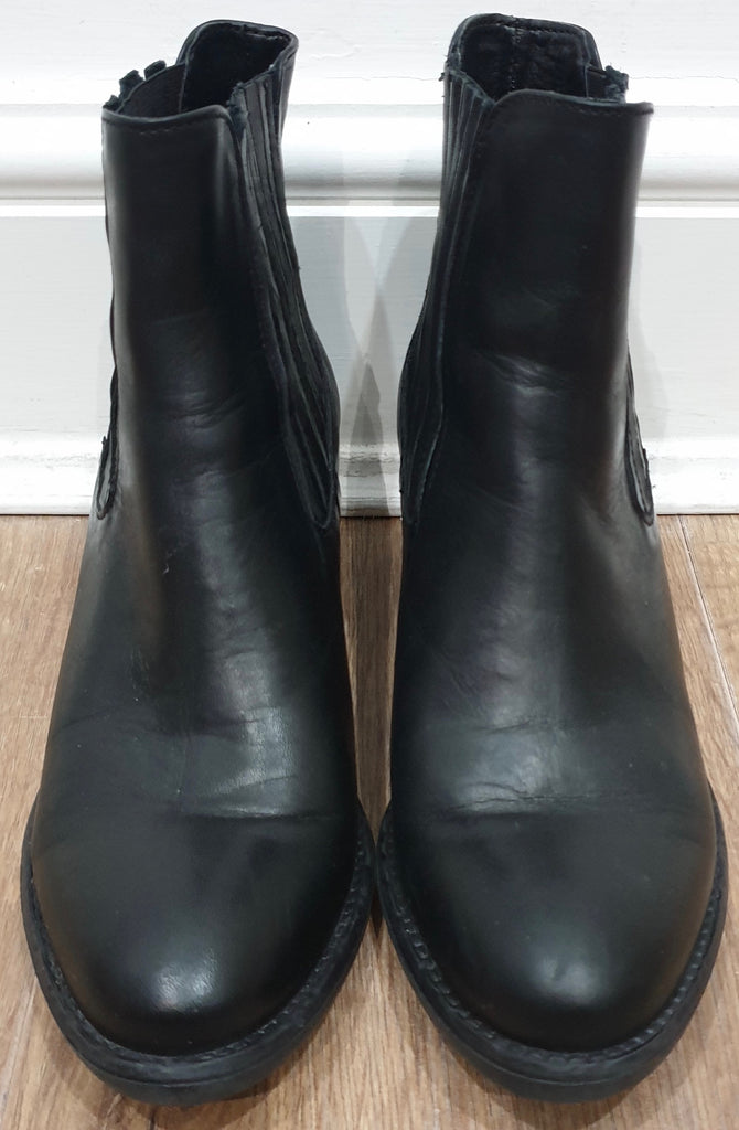 DANIEL LONDON Black Leather Elastic Panel Low Block Heel Ankle Boots EU37 UK4