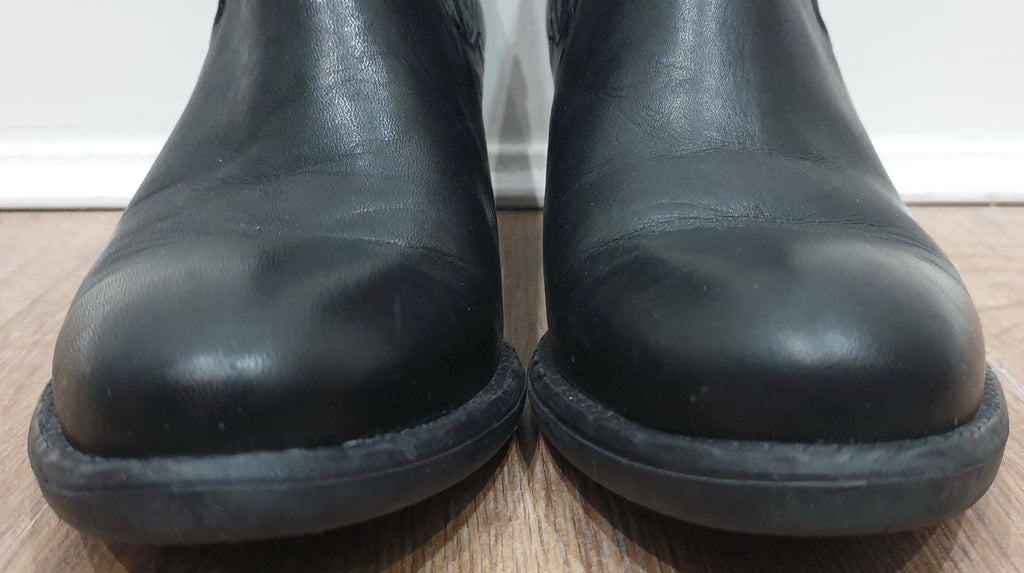 DANIEL LONDON Black Leather Elastic Panel Low Block Heel Ankle Boots EU37 UK4