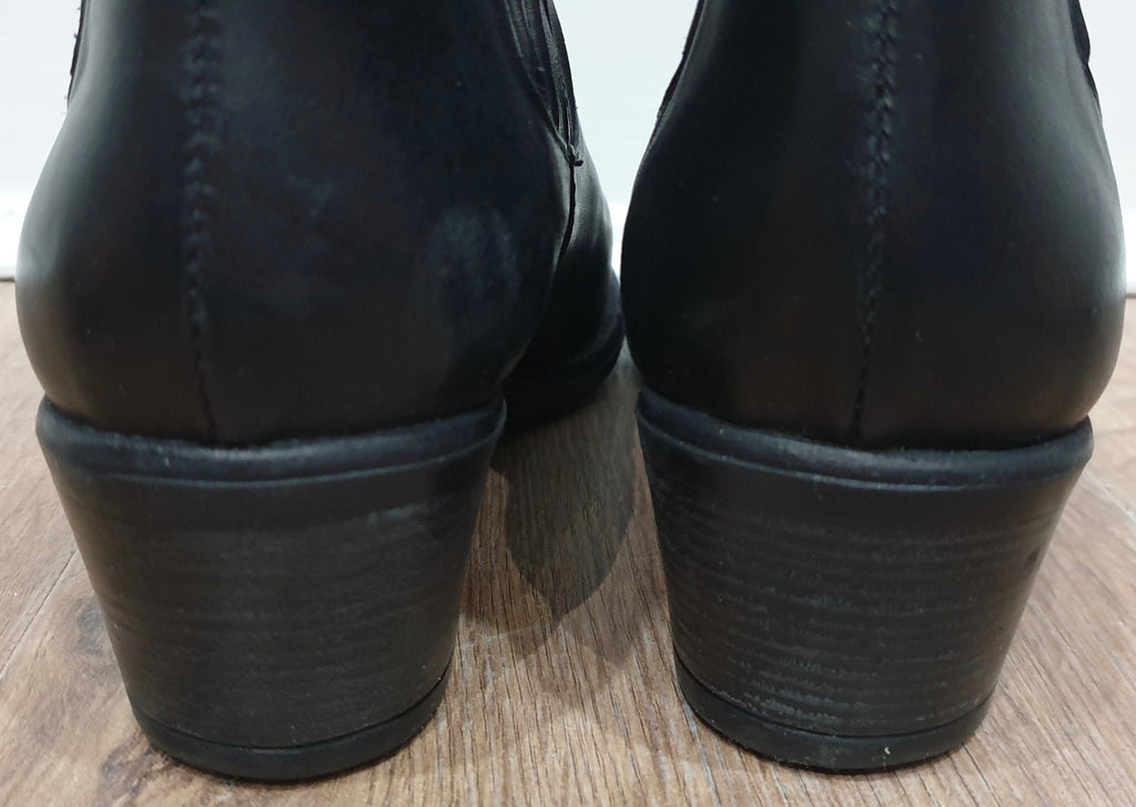 DANIEL LONDON Black Leather Elastic Panel Low Block Heel Ankle Boots EU37 UK4