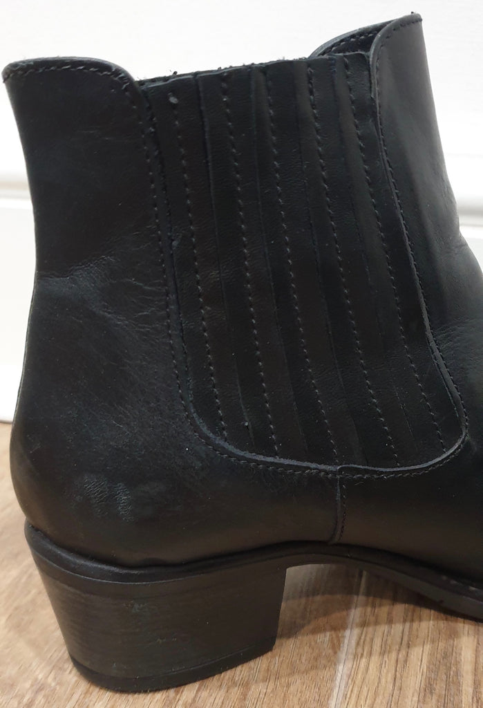 DANIEL LONDON Black Leather Elastic Panel Low Block Heel Ankle Boots EU37 UK4