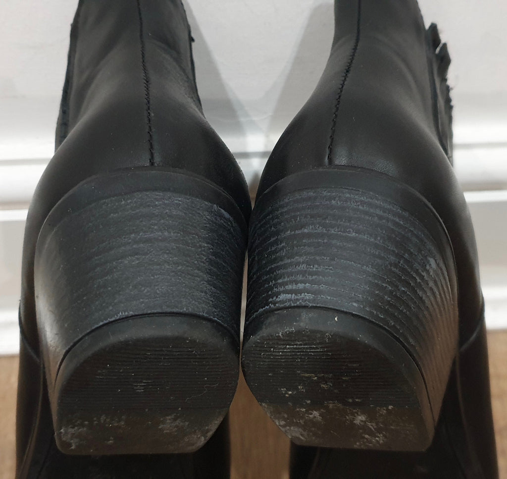 DANIEL LONDON Black Leather Elastic Panel Low Block Heel Ankle Boots EU37 UK4