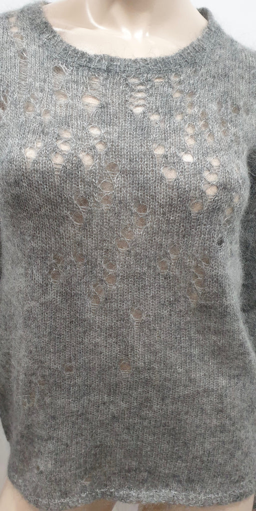 ISABEL MARANT Grey Mohair Blend Perforated Detail Long Sleeve Jumper Sweater M