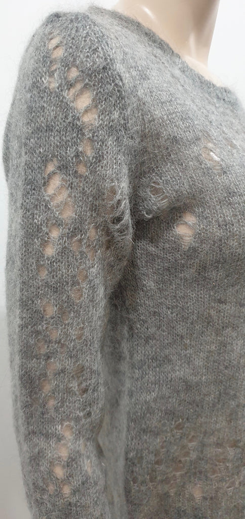 ISABEL MARANT Grey Mohair Blend Perforated Detail Long Sleeve Jumper Sweater M