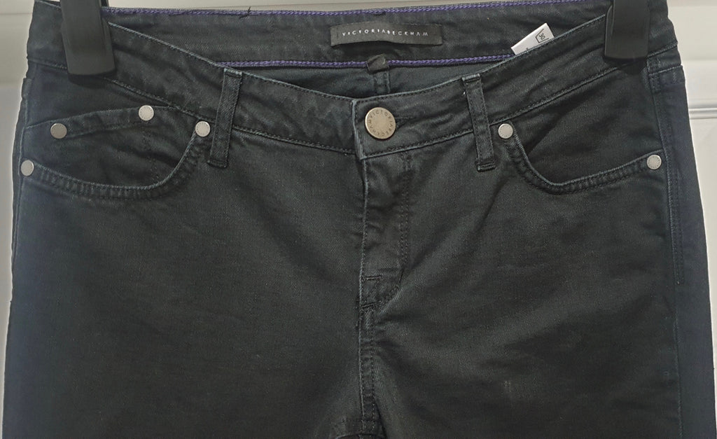 VICTORIA BECKHAM Blue Black Cotton Stretch Casual Crop Capri Jeans Pants Sz:28