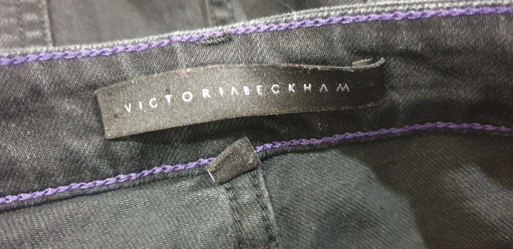 VICTORIA BECKHAM Blue Black Cotton Stretch Casual Crop Capri Jeans Pants Sz:28