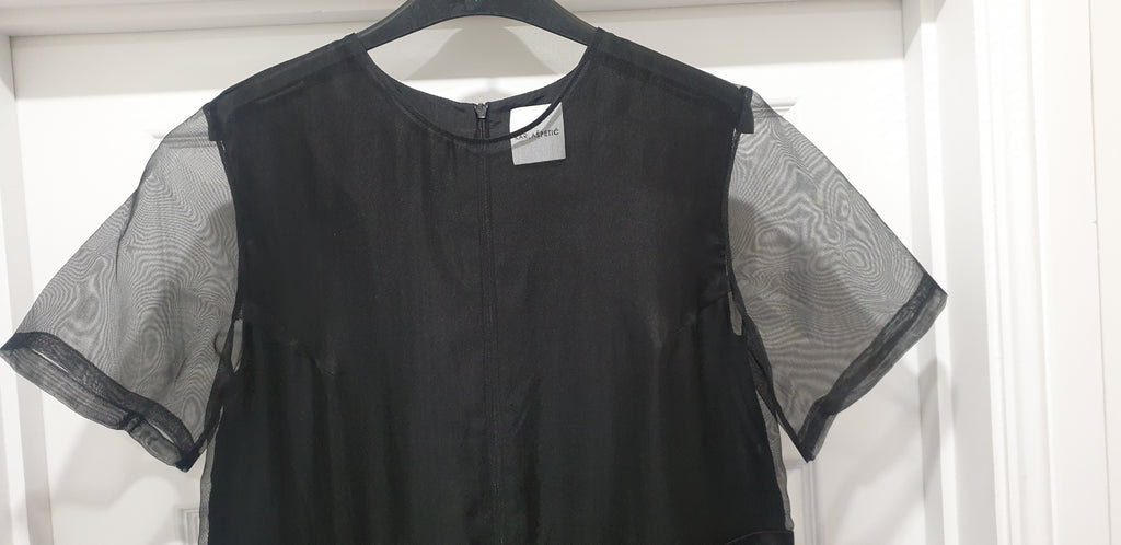 KARLA SPETIC Black TIDE Silk & Silk Organza Short Sleeve Crop Leg Jumpsuit M