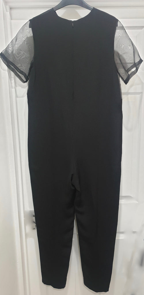 KARLA SPETIC Black TIDE Silk & Silk Organza Short Sleeve Crop Leg Jumpsuit M
