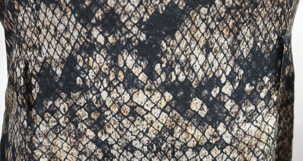 THEORY Black Grey Cream Silk Animal Print Collar Long Sleeve Shirt Dress 6 UK10