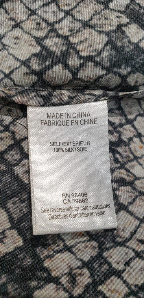 THEORY Black Grey Cream Silk Animal Print Collar Long Sleeve Shirt Dress 6 UK10