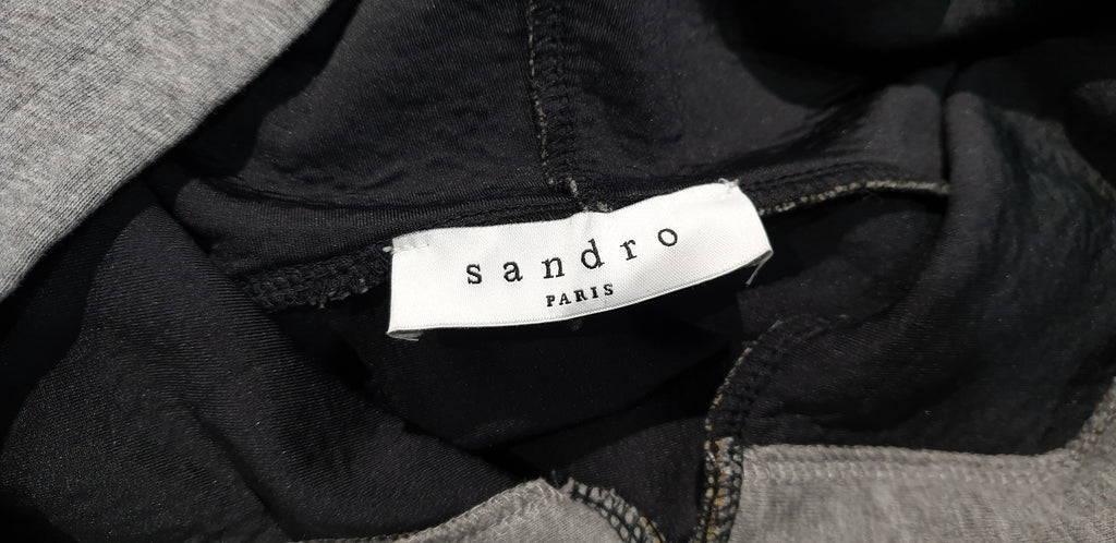 SANDRO Women's Grey Cotton Blend Casual Hooded Hoodie Sweatshirt Sweater Top L