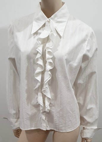ANNE FONTAINE Black & White Ruffle Detail Collared Long Sleeve Blouse Shirt Top